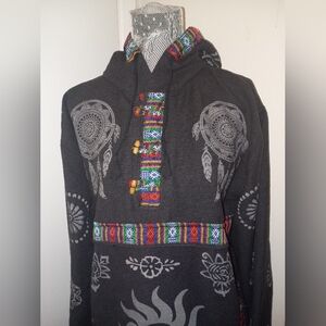 Siddartha Nepal 100% Cotton Black Mystical Hippie Boho Festival Hoodie Vintage M